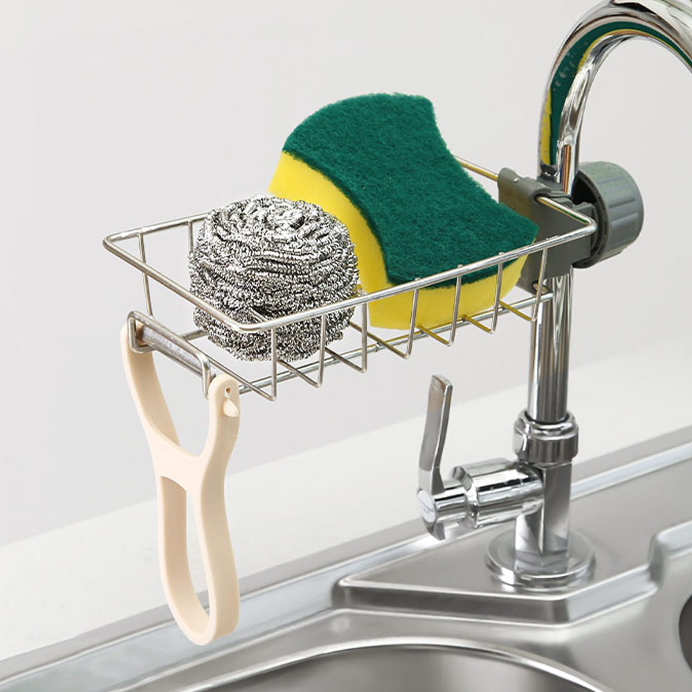 Kitchen Gadgets Storage Ideas - キッチンシンク排水ラックスポンジ収納フレキシブル蛇口ホルダー石鹸水切りタオルラック棚オーガナイザーキッチンアクセサリー