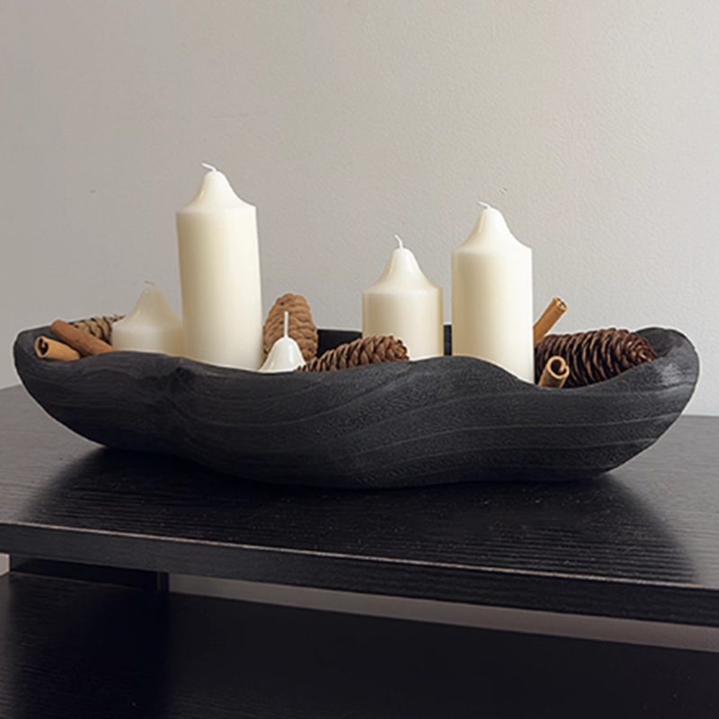 Kitchen Gadgets Storage Ideas - ウッドブラック収納トレイデスクトップ装飾キッチン収納オーガナイザーアクセサリーレトロ装飾収納容器フルーツボウル