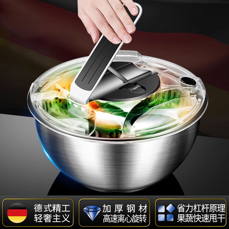 Salad Spinner - ステンレス製野菜サラダスピナー、手回し式乾燥機、電動果物野菜水切りかご