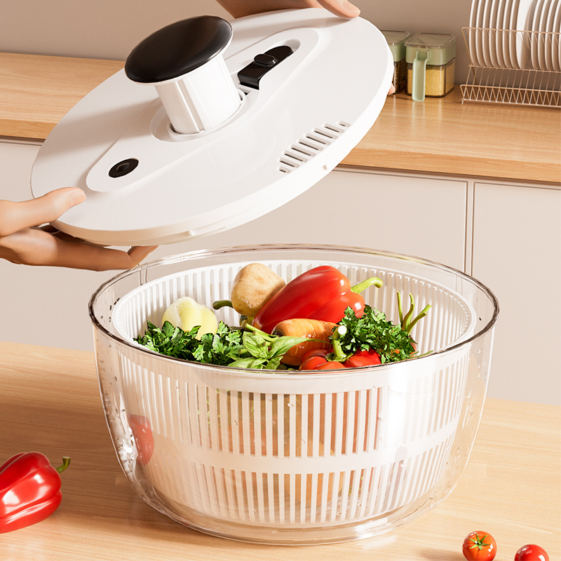 Salad Spinner - 新しいプラスチック製野菜乾燥機 家庭用 手動サラダスピナー 果物と野菜用 キッチン回転式水切りバスケット