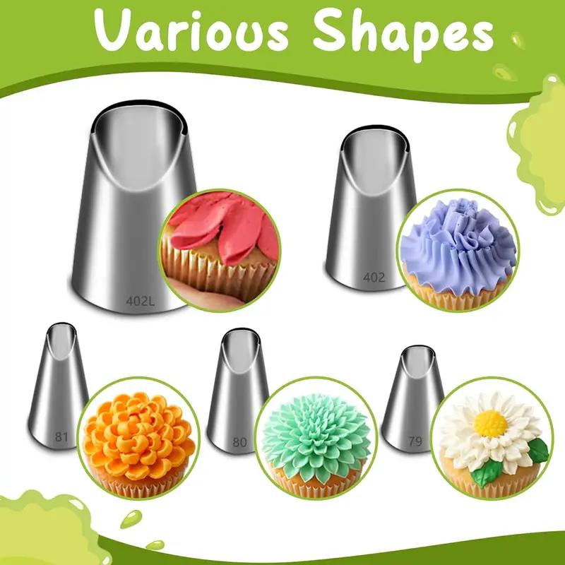 Kitchen Gadgets Ninja - 5個入りステンレス製パイピングノズルセット、菊型アイシングノズル、キッチンアクセサリー、製菓道具、DIYケーキデコレーション用