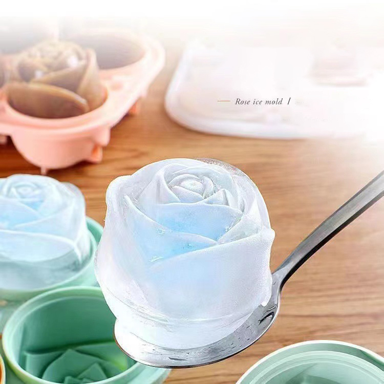 Kitchen Gadgets Ninja - 3D ローズアイスモールド 4 穴アイスキューブトレイ型花の形のシリコーンアイスモールドアイスボールメーカーキッチンバー器具ツールアクセサリー