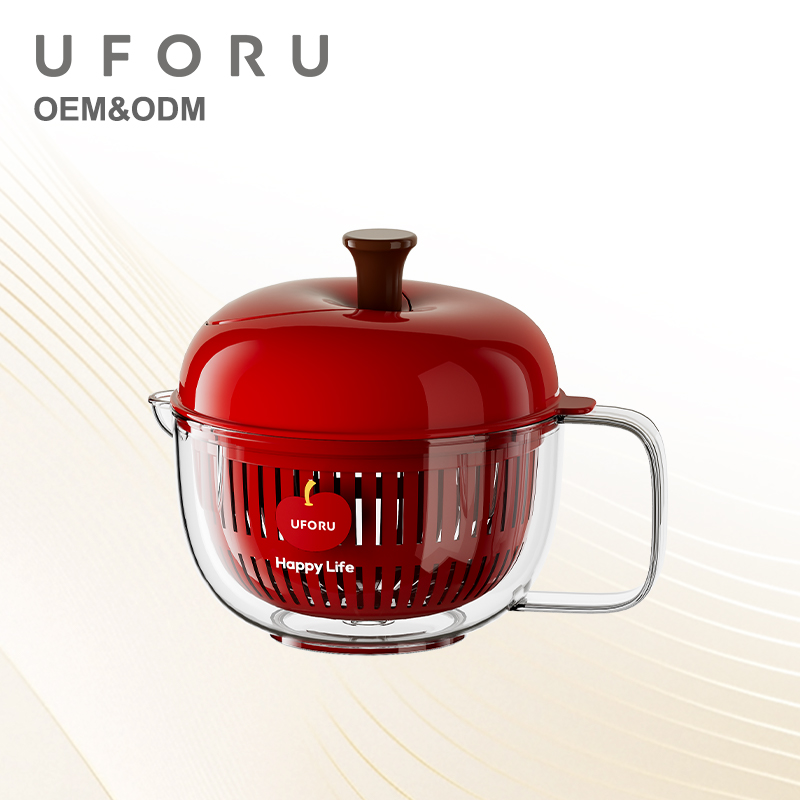 Salad Spinner - UFORU アップル型サラダスピナー、手動式果物野菜水切りかご、二層排水機能付きキッチン用品、簡単洗浄