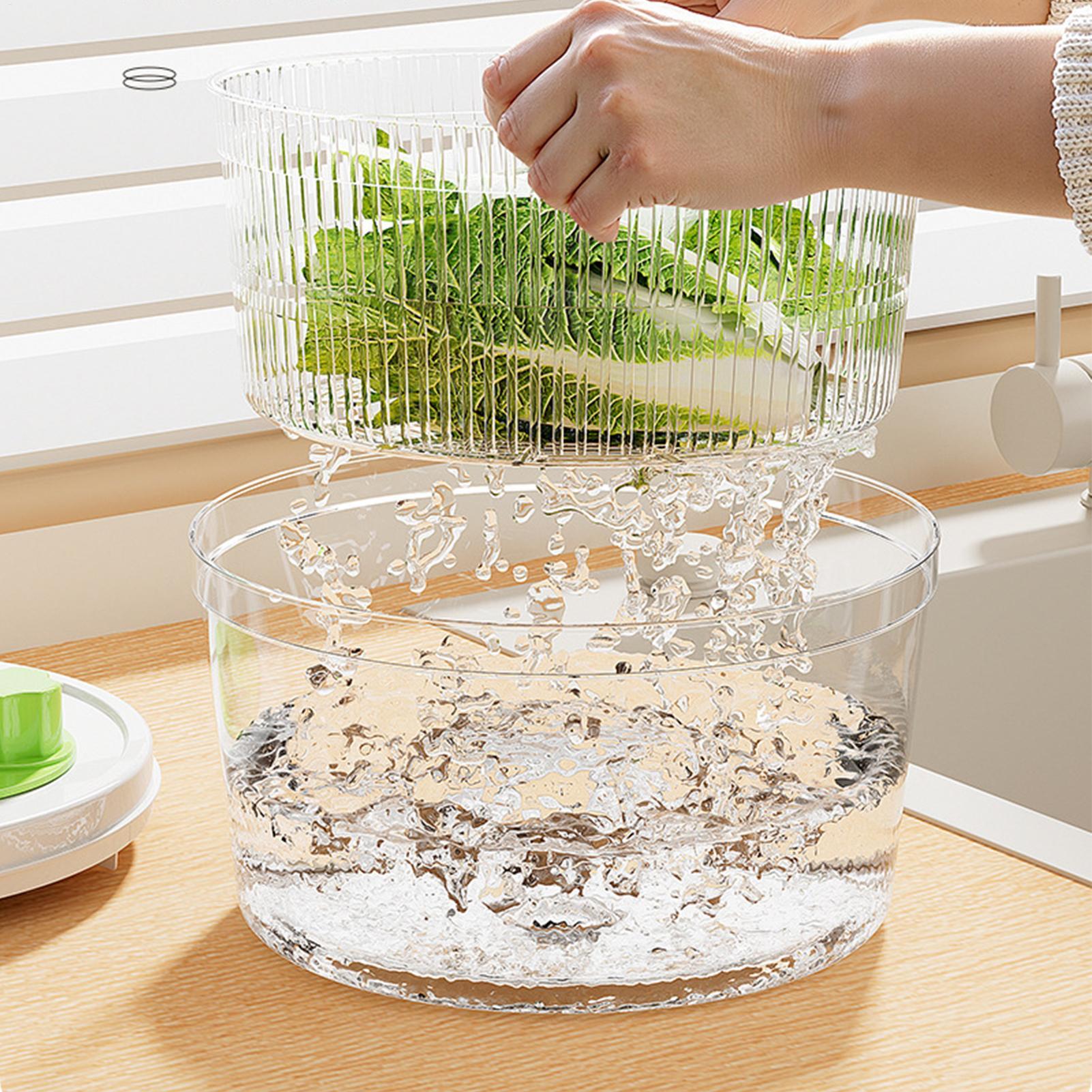 Salad Spinner - 手動式サラダスピナー、排水口付きサラダ容器、家庭料理人、親、住宅所有者、オフィス向けレタス洗浄容器