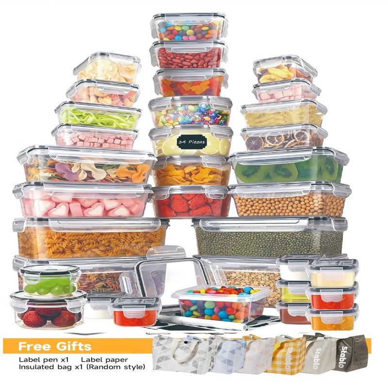 Kitchen Gadgets Storage - 48個入り BPAフリー食品保存容器セット – キッチン、パントリー、旅行用の蓋とラベル付き気密容器24個