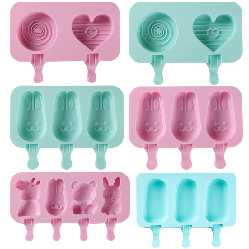 Kitchen Gadgets Of 2025 - 2025年新発売 アイスクリームシリコンモールド 愛＆動物型 かわいい製氷皿 手作りアイスモールド スティックと蓋付き