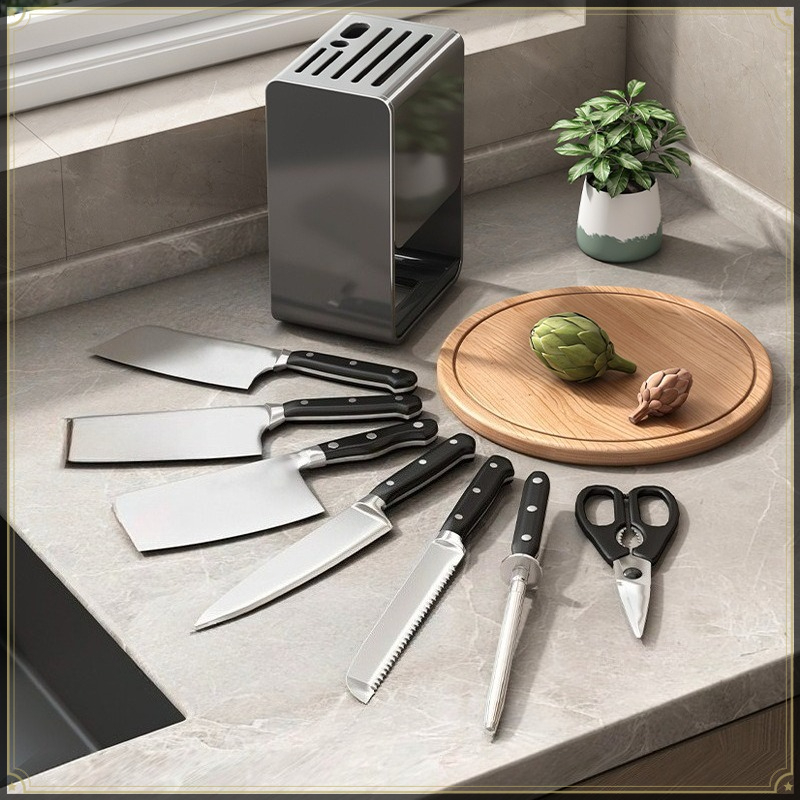 Kitchen Gadgets And Utensils - カウンタートップスタイルのナイフホルダー 炭素鋼 強力耐荷重 ドレントレイ付き 多機能キッチン用品収納ホルダー