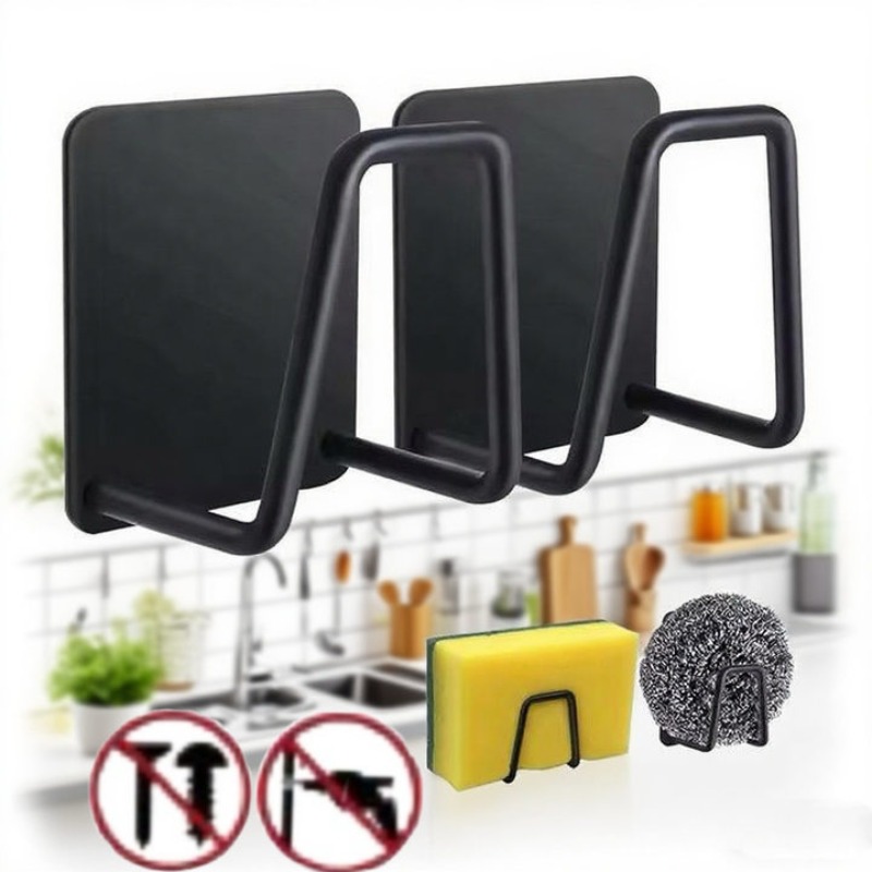Kitchen Gadgets Storage Ideas - キッチンステンレス鋼シンクスポンジホルダー自己粘着排水乾燥ラックキッチン壁フックアクセサリー収納オーガナイザー
