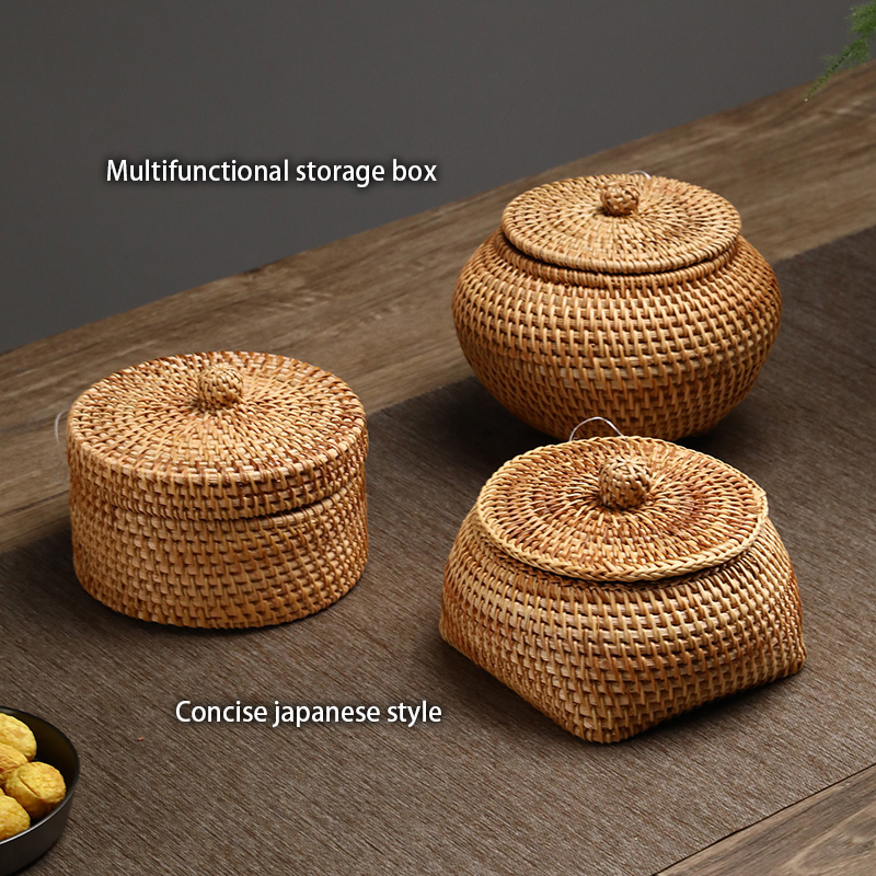 手織り籐収納ボックス蓋付きキャンディスナックジャーティー食品 - Kitchen Gadgets In Japan のレビューと価格