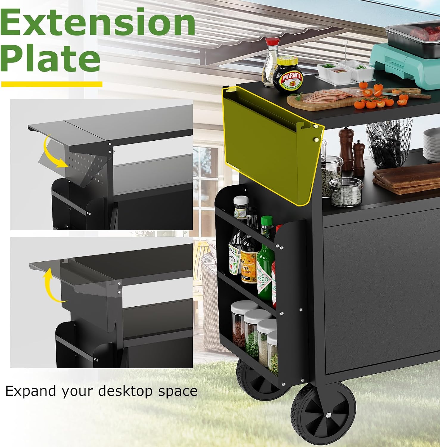 屋外グリルカートテーブル、収納付きキッチンアイランド、ホイー - Kitchen Gadgets Storage のレビューと価格