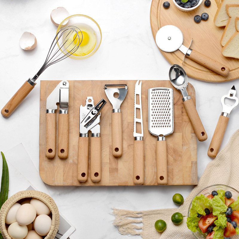 木製ハンドル付きステンレス製調理器具セット,キッチンツール, - Kitchen Gadgets And Utensils のレビューと価格