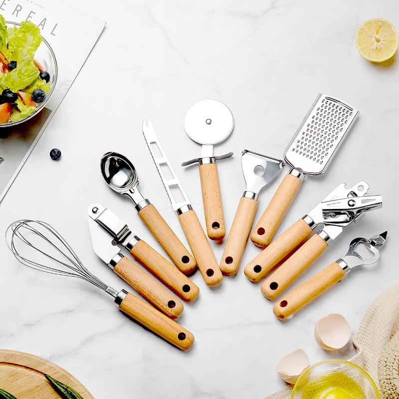 木製ハンドル付きステンレス製調理器具セット,キッチンツール, - Kitchen Gadgets And Utensils のレビューと価格