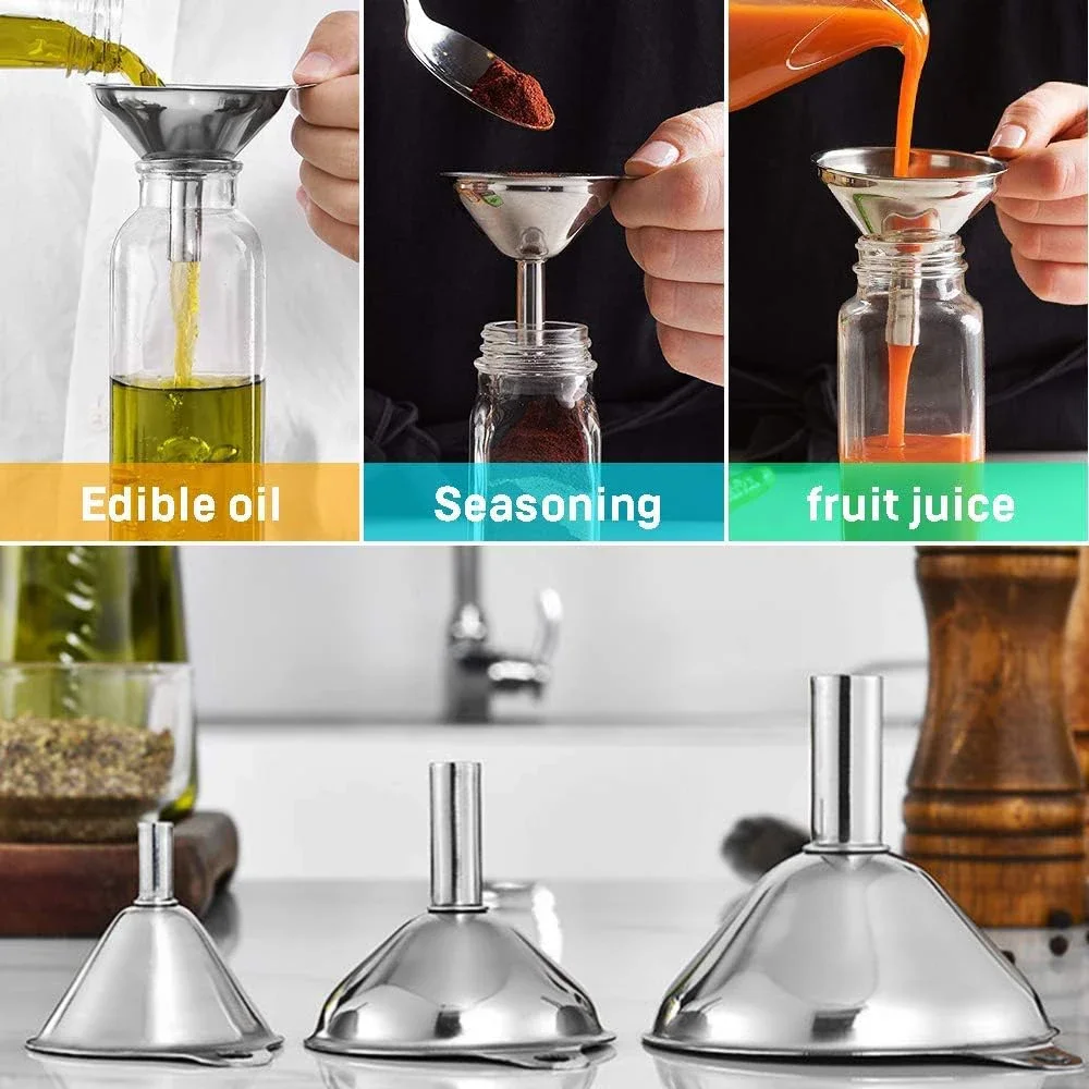 3 個のステンレス鋼キッチン漏斗セットボトル充填用ミニ金属漏 - Kitchen Gadgets Ninja のレビューと価格