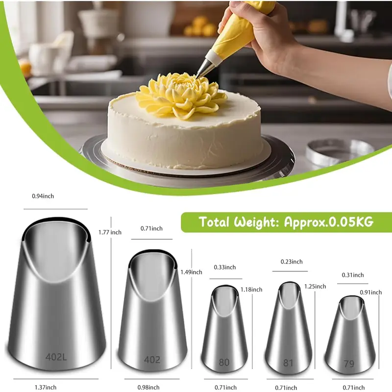 5個入りステンレス製パイピングノズルセット、菊型アイシングノ - Kitchen Gadgets Ninja のレビューと価格