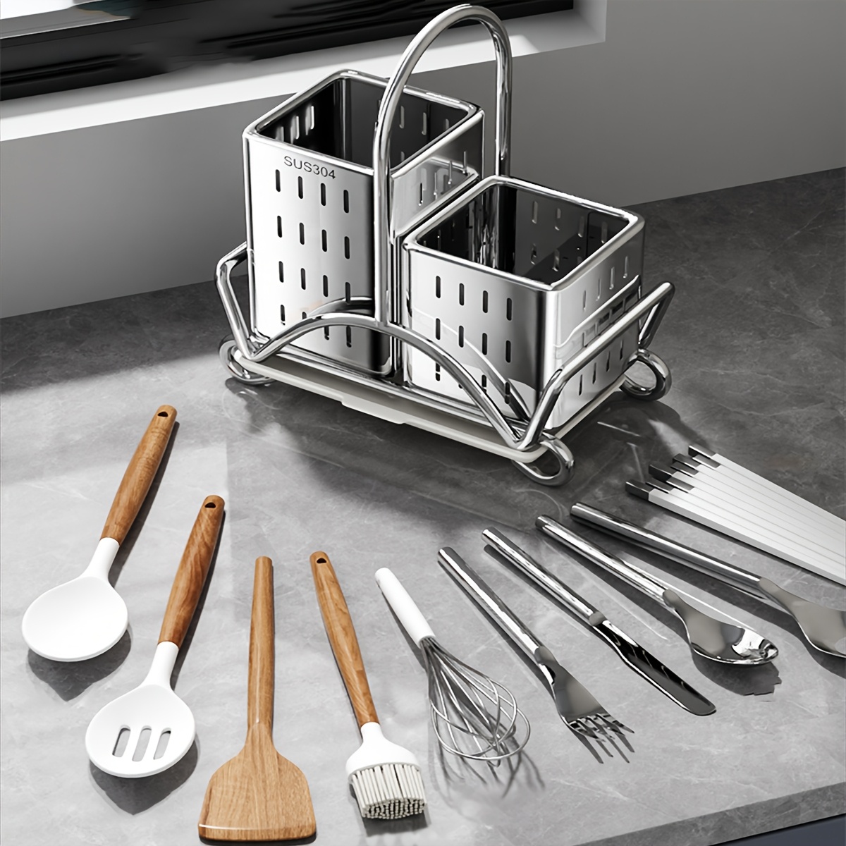 ステンレス製 カトラリースタンド 多機能 スプーン フォーク - Kitchen Gadgets And Utensils のレビューと価格