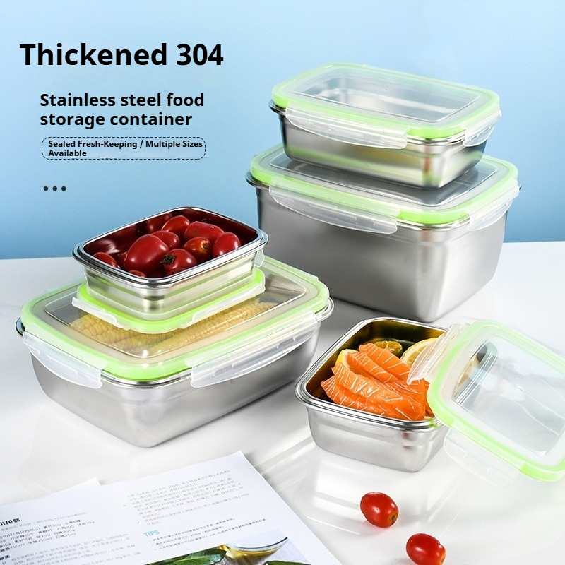 304ステンレス製ランチボックスセット、シリコン製透明蓋付き - Kitchen Gadgets Storage のレビューと価格