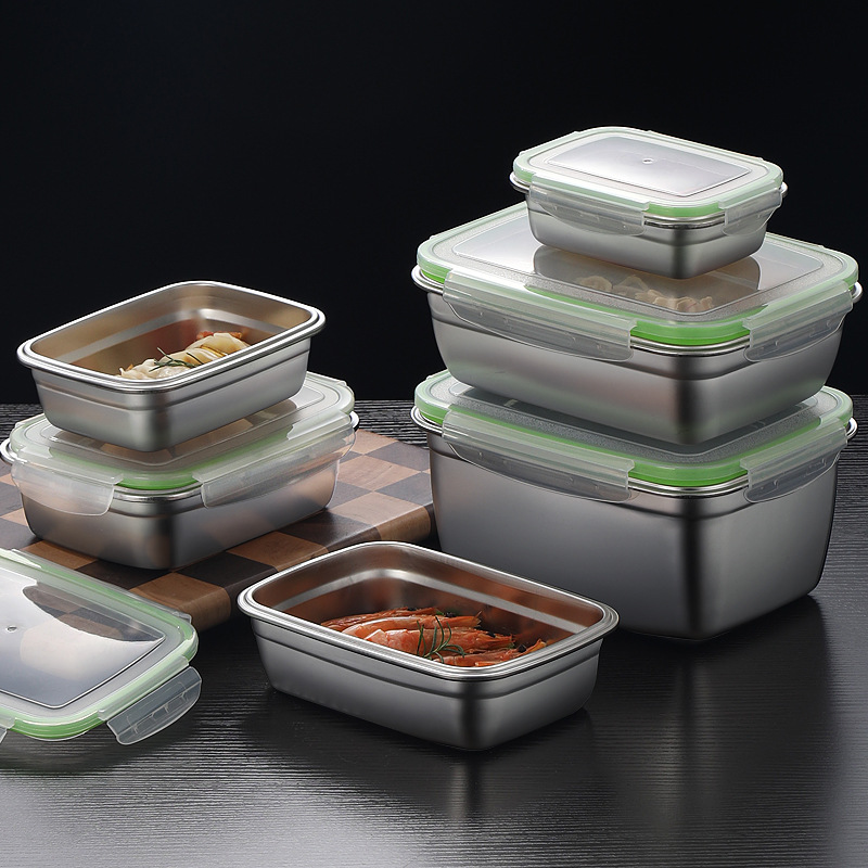 304ステンレス製ランチボックスセット、シリコン製透明蓋付き - Kitchen Gadgets Storage のレビューと価格