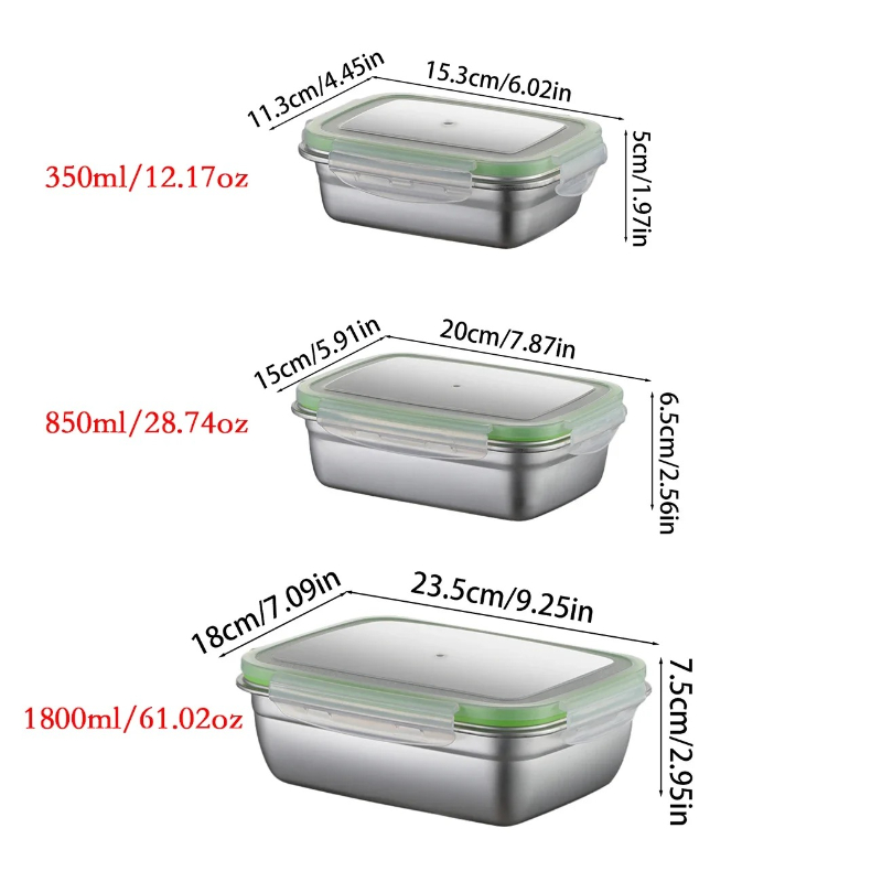 304ステンレス製ランチボックスセット、シリコン製透明蓋付き - Kitchen Gadgets Storage のレビューと価格