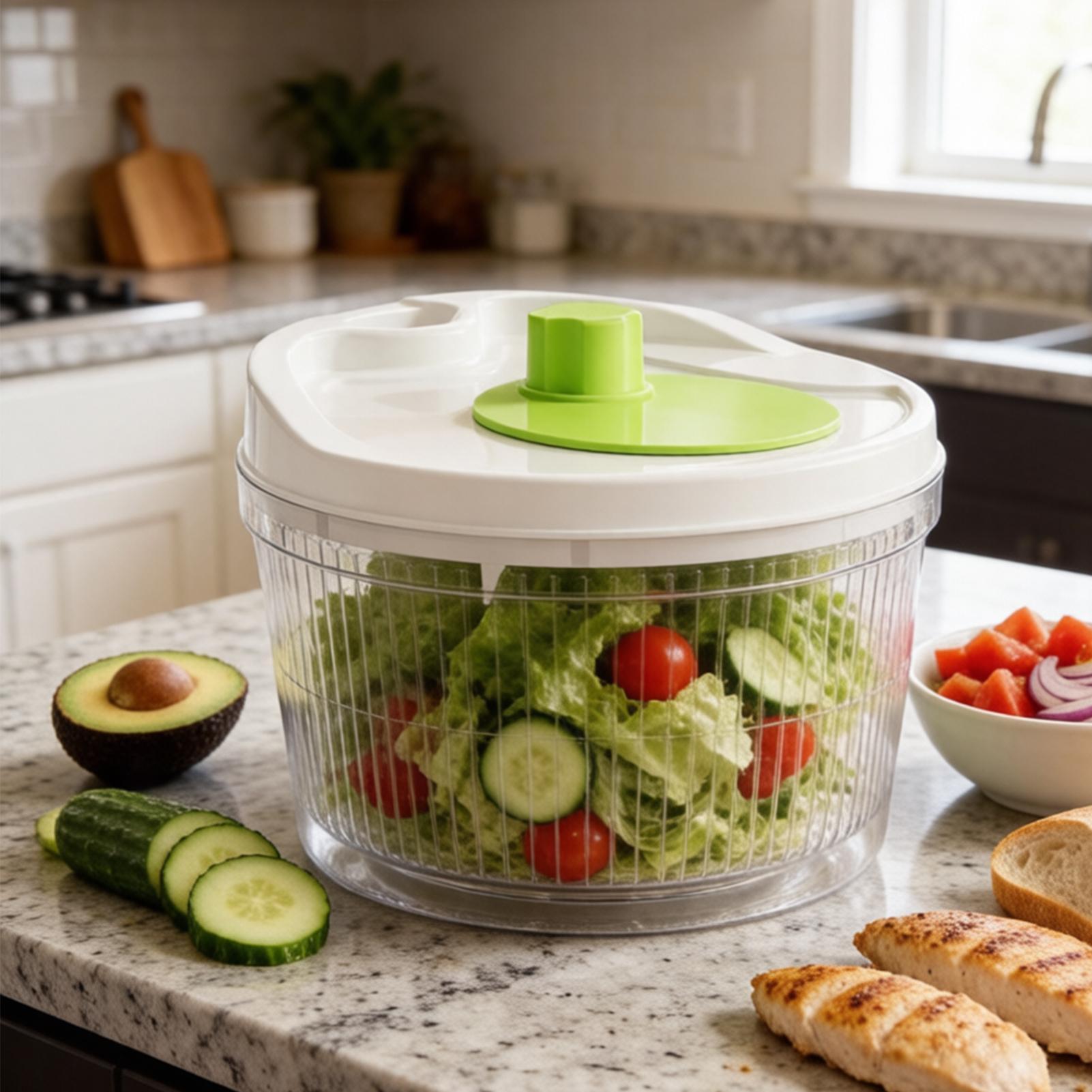 手動式サラダスピナー、排水口付きサラダ容器、家庭料理人、親、 - Salad Spinner のレビューと価格