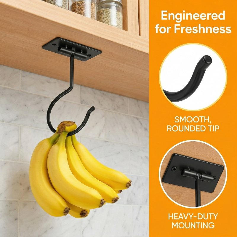 ブラックメタル製粘着式バナナフック折りたたみ式収納ラック省ス - Kitchen Gadgets Storage のレビューと価格